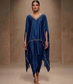 Blue embroidered modal satin kaftan