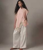 Powder pink embroidered raw silk co ord set
