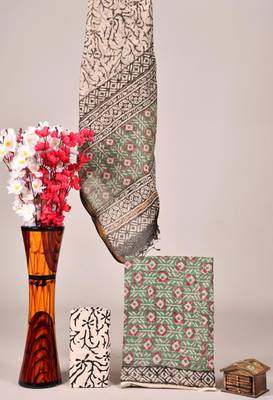 Grey exclusive new hand block printed kota cotton dress materials 1