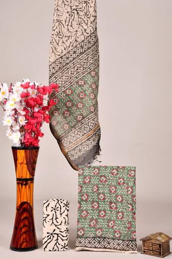 Grey exclusive new hand block printed kota cotton dress materials