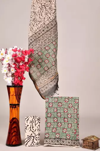 Grey exclusive new hand block printed kota cotton dress materials