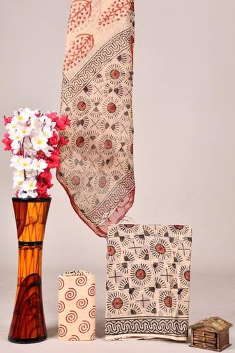 Peach exclusive new hand block printed kota cotton dress materials