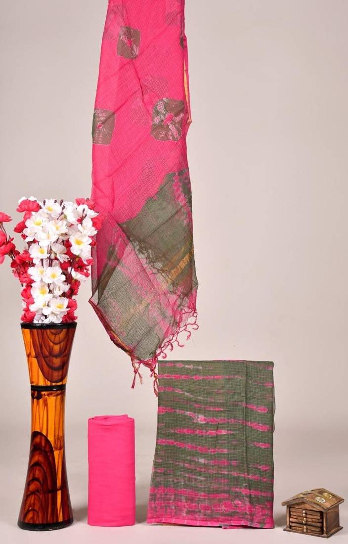 Pink exclusive new hand block printed kota cotton dress materials