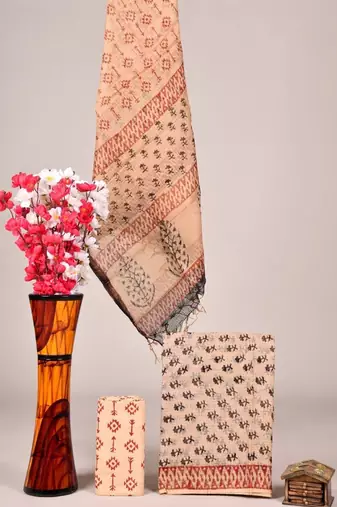 Orange exclusive new hand block printed kota cotton dress materials