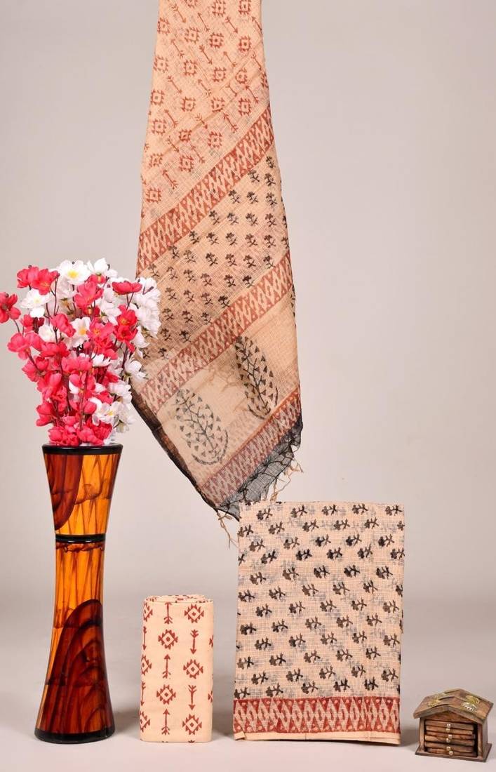 Orange exclusive new hand block printed kota cotton dress materials