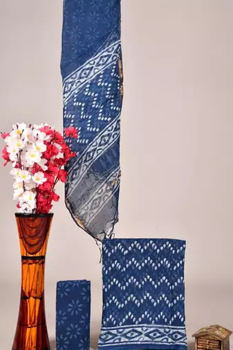 Blue exclusive new hand block printed kota cotton dress materials