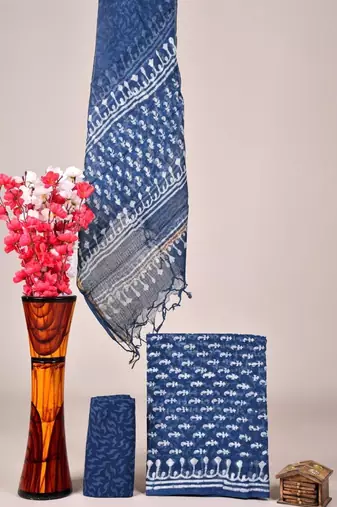 Blue exclusive new hand block printed kota cotton dress materials