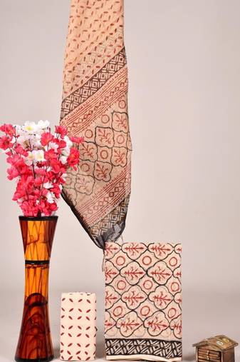 Peach exclusive new hand block printed kota cotton dress materials