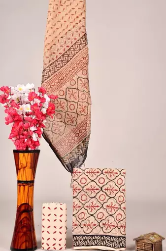 Peach exclusive new hand block printed kota cotton dress materials
