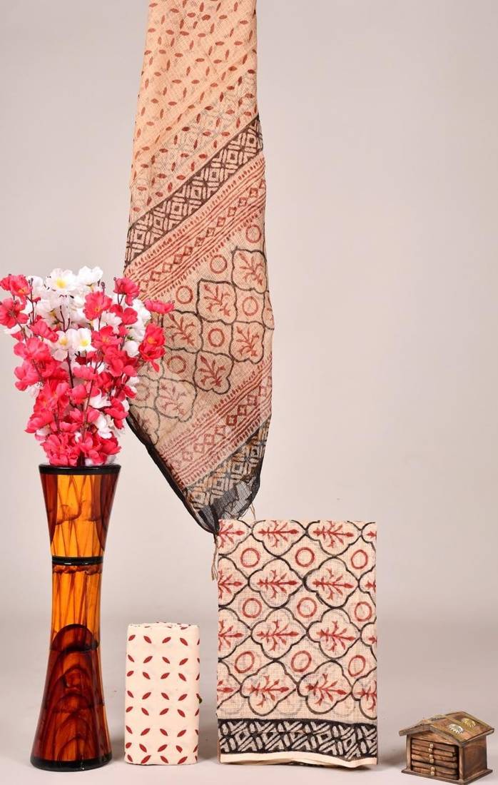 Peach exclusive new hand block printed kota cotton dress materials
