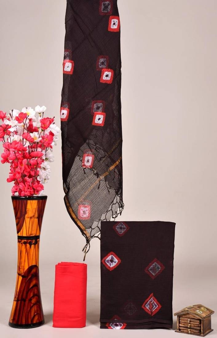 Burgundy exclusive new hand block printed kota cotton dress materials