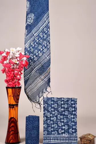 Blue exclusive new hand block printed kota cotton dress materials