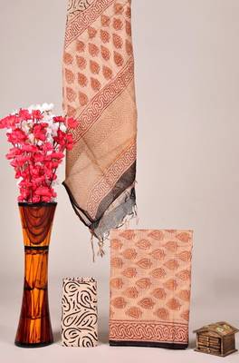 Peach exclusive new hand block printed kota cotton dress materials 1