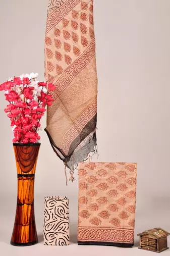 Peach exclusive new hand block printed kota cotton dress materials