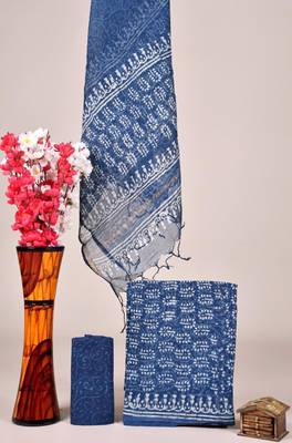 Blue exclusive new hand block printed kota cotton dress materials 1