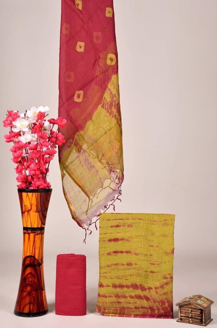 Yellow exclusive new hand block printed kota cotton dress materials