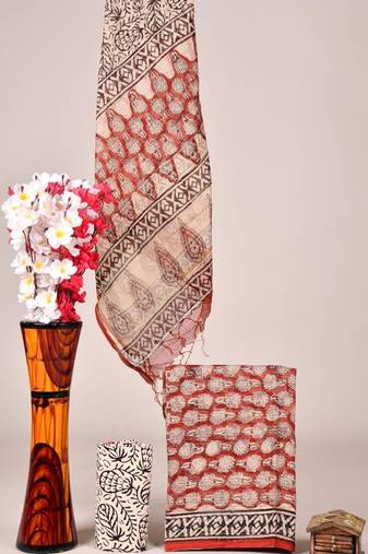 Red exclusive new hand block printed kota cotton dress materials