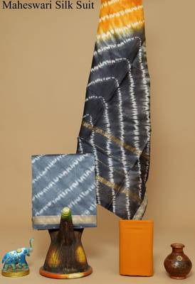 Multicolor exclusive new hand block printed maheshwari silk zari border suits pieces 1