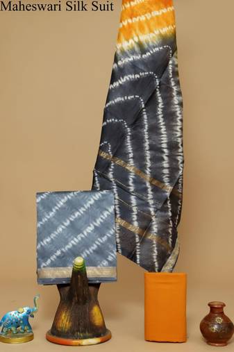 Multicolor exclusive new hand block printed maheshwari silk zari border suits pieces