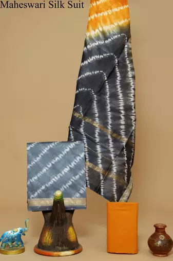 Multicolor exclusive new hand block printed maheshwari silk zari border suits pieces