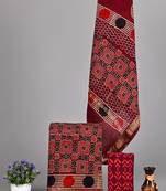 Red exclusive new hand block printed maheshwari silk zari border suits pieces