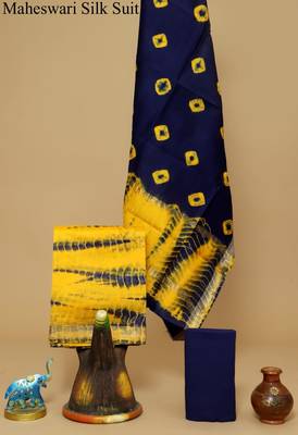 Navy blue exclusive new hand block printed maheshwari silk zari border suits pieces 1