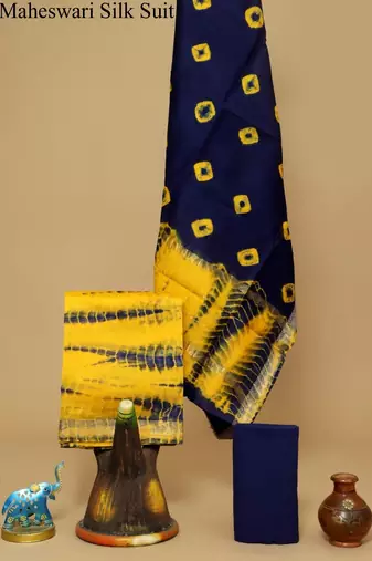 Navy blue exclusive new hand block printed maheshwari silk zari border suits pieces