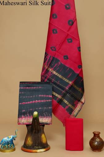Pink exclusive new hand block printed maheshwari silk zari border suits pieces