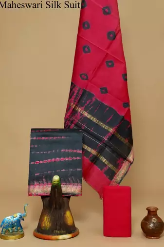 Pink exclusive new hand block printed maheshwari silk zari border suits pieces
