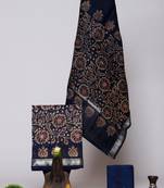 Blue exclusive new hand block printed maheshwari silk zari border suits pieces
