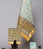 Off white exclusive new hand block printed maheshwari silk zari border suits pieces