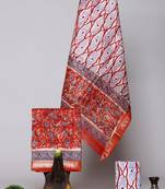 Red exclusive new hand block printed maheshwari silk zari border suits pieces