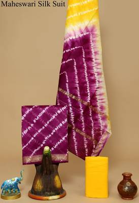 Magenta exclusive new hand block printed maheshwari silk zari border suits pieces 1