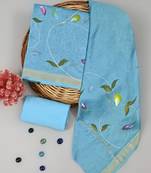 Sky blue exclusive new hand block printed maheshwari silk zari border suits pieces