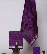 Purple exclusive new hand block printed maheshwari silk zari border suits pieces