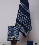 Blue exclusive new hand block printed maheshwari silk zari border suits pieces
