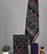 Navy blue exclusive new hand block printed maheshwari silk zari border suits pieces