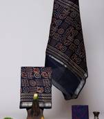 Navy blue exclusive new hand block printed maheshwari silk zari border suits pieces