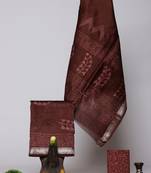 Brown exclusive new hand block printed maheshwari silk zari border suits pieces