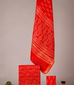 Red exclusive new hand block printed maheshwari silk zari border suits pieces