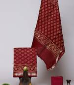 Maroon exclusive new hand block printed maheshwari silk zari border suits pieces