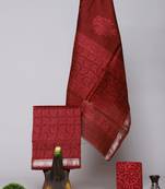 Maroon exclusive new hand block printed maheshwari silk zari border suits pieces