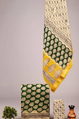 Multicolor exclusive new hand block printed maheshwari silk zari border suits pieces