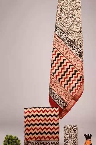 Multicolor exclusive new hand block printed maheshwari silk zari border suits pieces