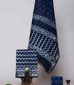 Blue exclusive new hand block printed maheshwari silk zari border suits pieces