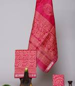 Pink exclusive new hand block printed maheshwari silk zari border suits pieces