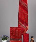 Red exclusive new hand block printed maheshwari silk zari border suits pieces