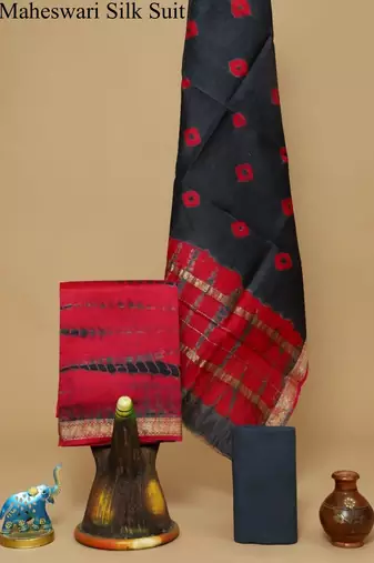 Dark grey exclusive new hand block printed maheshwari silk zari border suits pieces