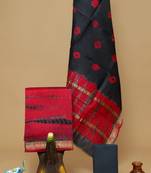 Dark grey exclusive new hand block printed maheshwari silk zari border suits pieces