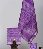 Purple exclusive new hand block printed maheshwari silk zari border suits pieces